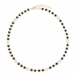 0.60ct Diamond Heart & Black Enamel 14K Yellow Gold Station Necklace