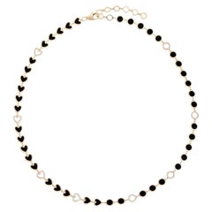 0.60ct Diamond Heart & Black Enamel 14K Yellow Gold Station Necklace