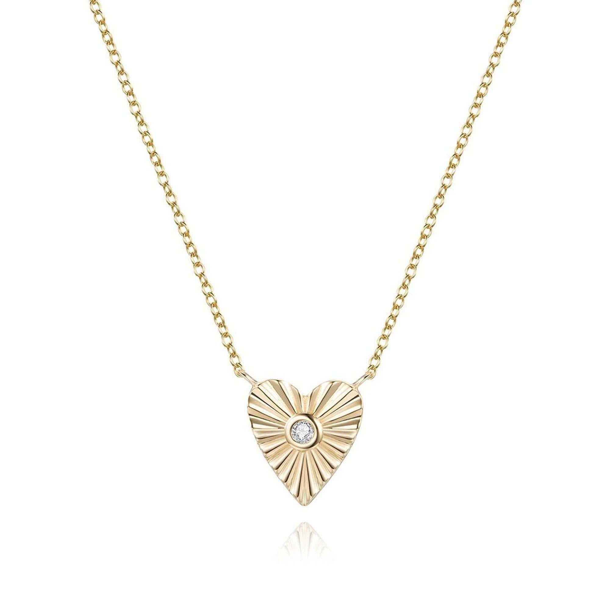 Collier et boucles d'oreilles en forme de coeur 14K avec diamant radiant