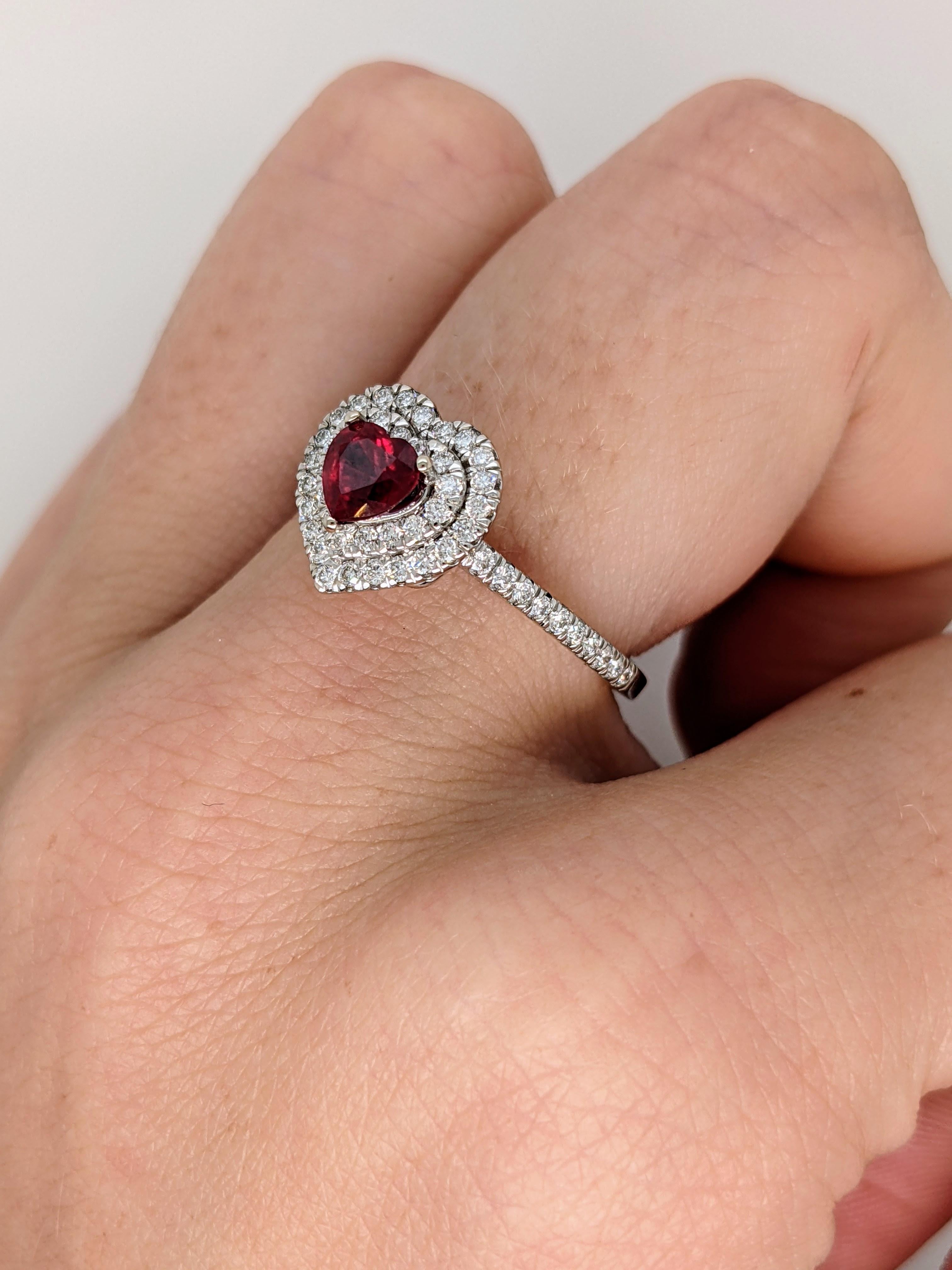 Heart Shape 1.5ct Red Burma Ruby in 14K White Gold W Natural Diamond Double Halo 2