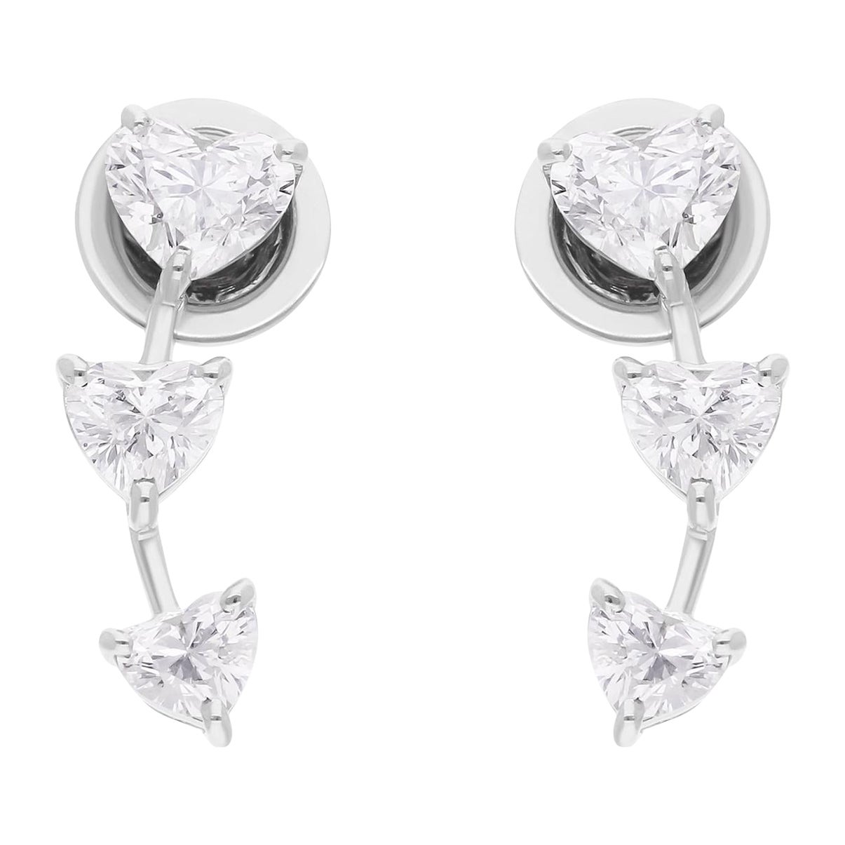 Ohrringe in Herzform 1,88 Karat SI Reinheit HI Farbe Diamant 14 Karat Weißgold Ohrringe im Angebot