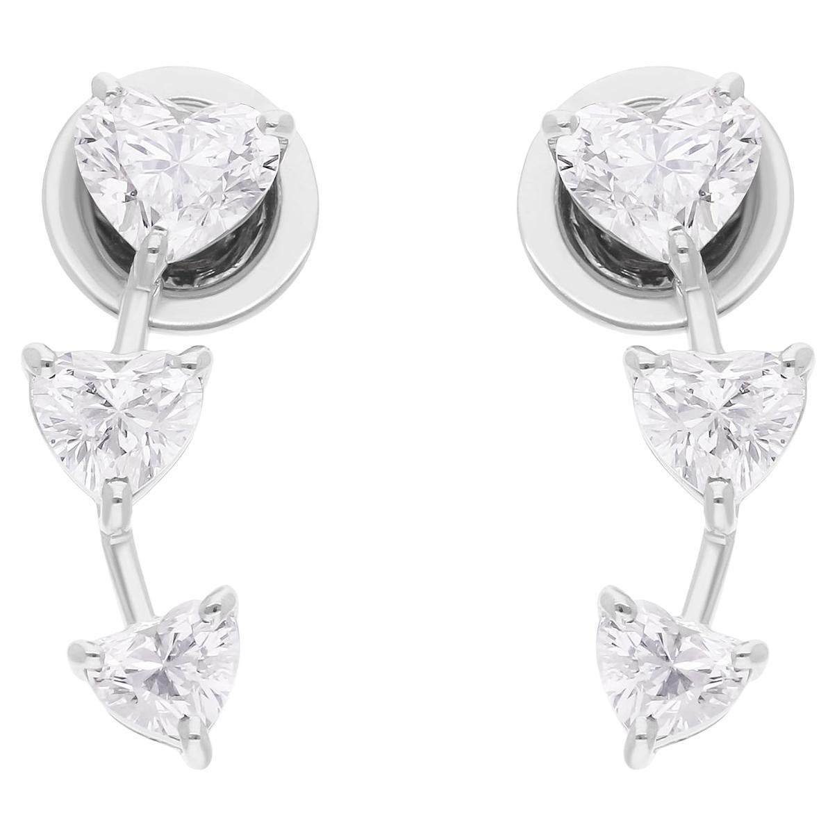 Boucles d
oreilles en forme de coeur 1.88 Carat SI Clarity HI Color Diamond 14 Karat White Gold