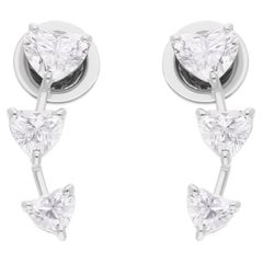 Boucles d
oreilles en forme de coeur 1.88 Carat SI Clarity HI Color Diamond 14 Karat White Gold