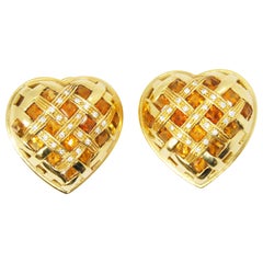 Heart Shape 18 Karat Clip-On Earrings with Diamonds and Quartz Citrines