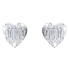 Heart Shape 20 Round Diamonds 18K White Gold Earrings