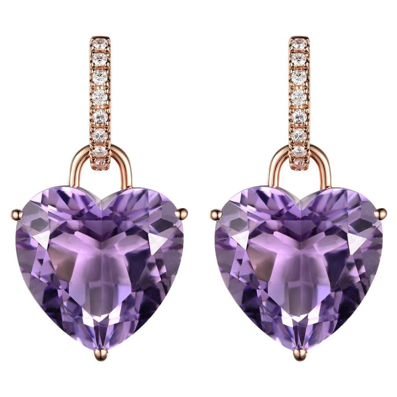 Jewels By Lux 14k White Gold Diamond and Amethyst Dangle Hoop Earrings 