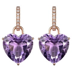 Heart Shape Amethyst Diamond Hoop Dangle Earring in 14 Karat Rose Gold