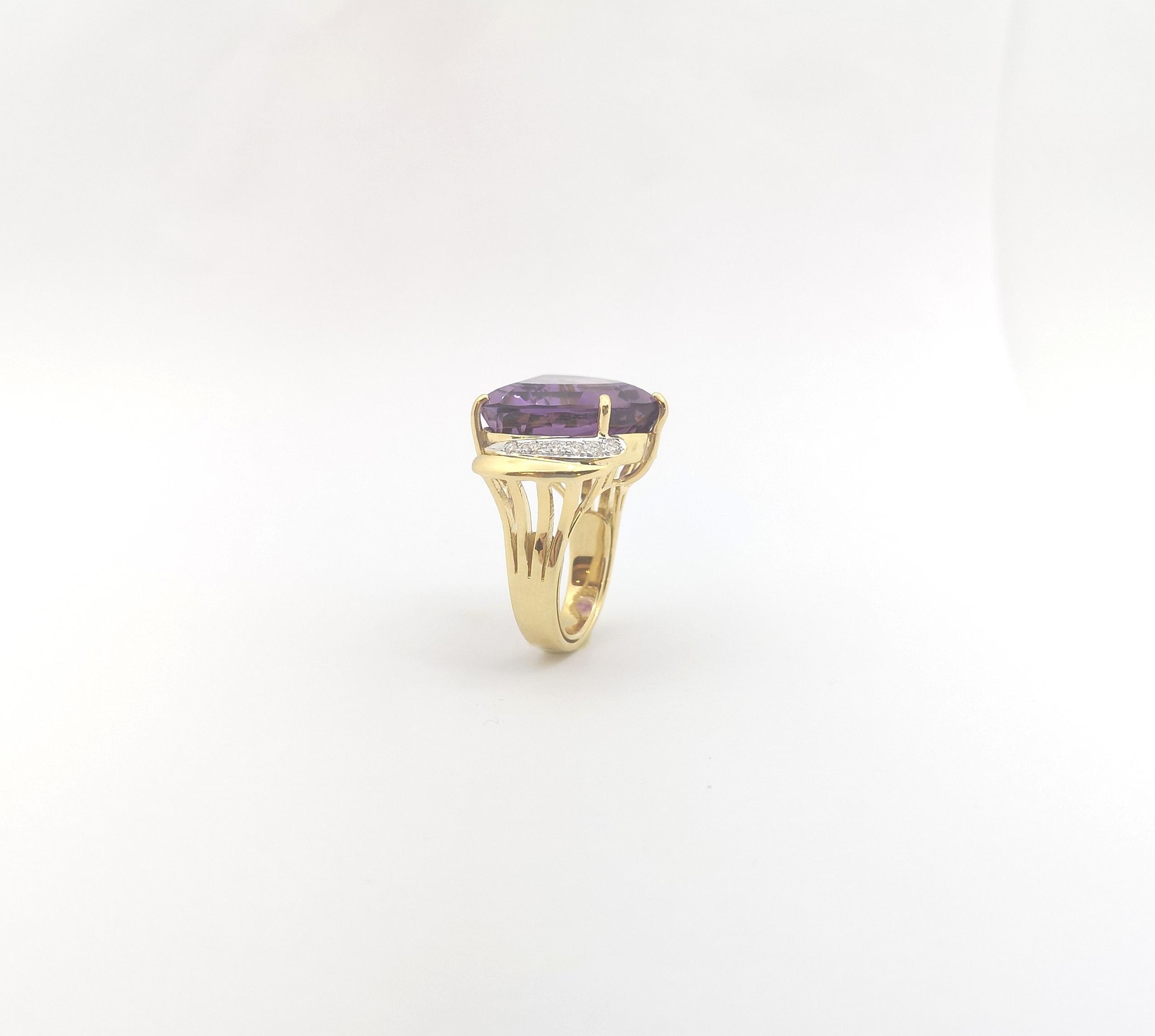 Anello con ametista a forma di cuore e diamante incastonato in oro 14K in vendita 4