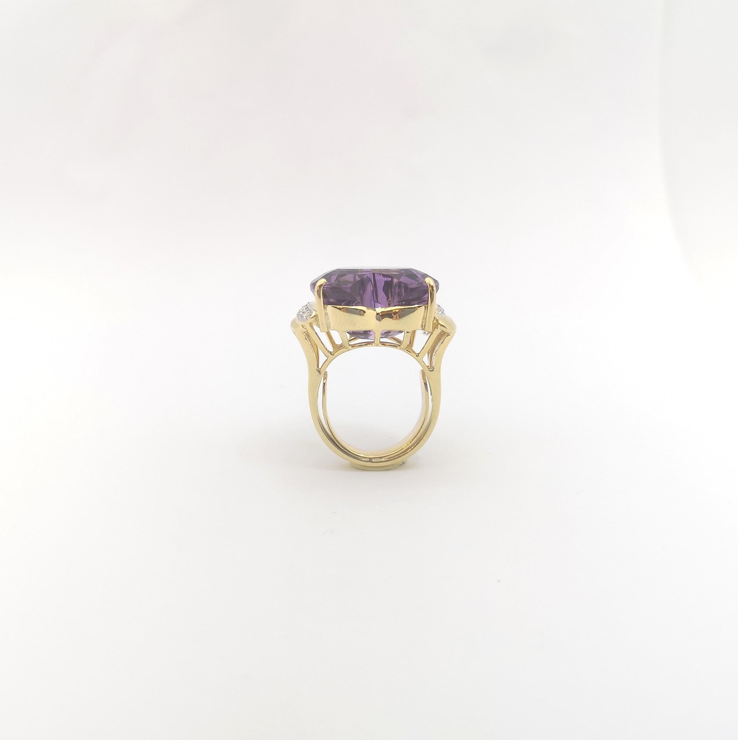 Anello con ametista a forma di cuore e diamante incastonato in oro 14K in vendita 5