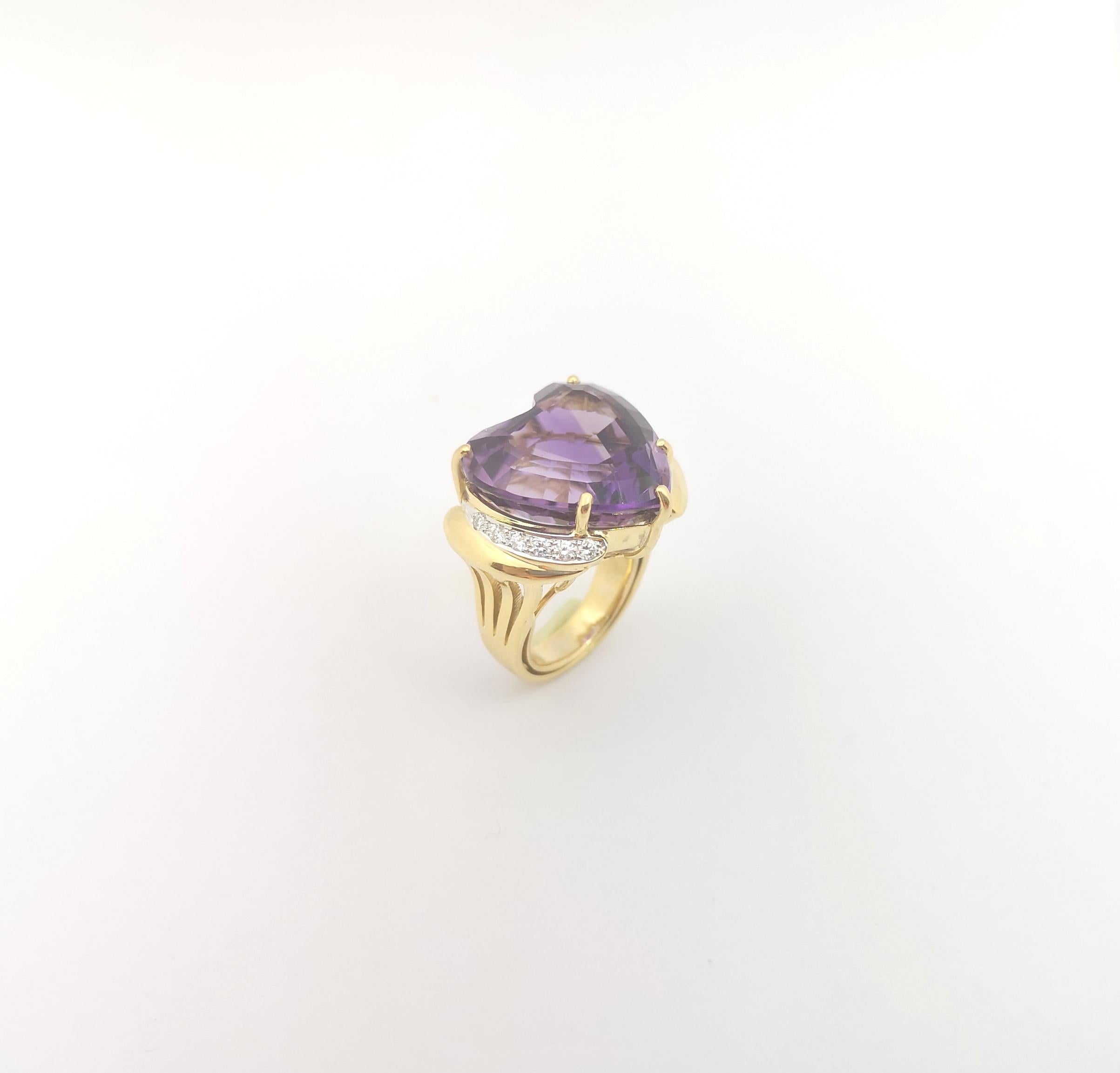 Anello con ametista a forma di cuore e diamante incastonato in oro 14K in vendita 7