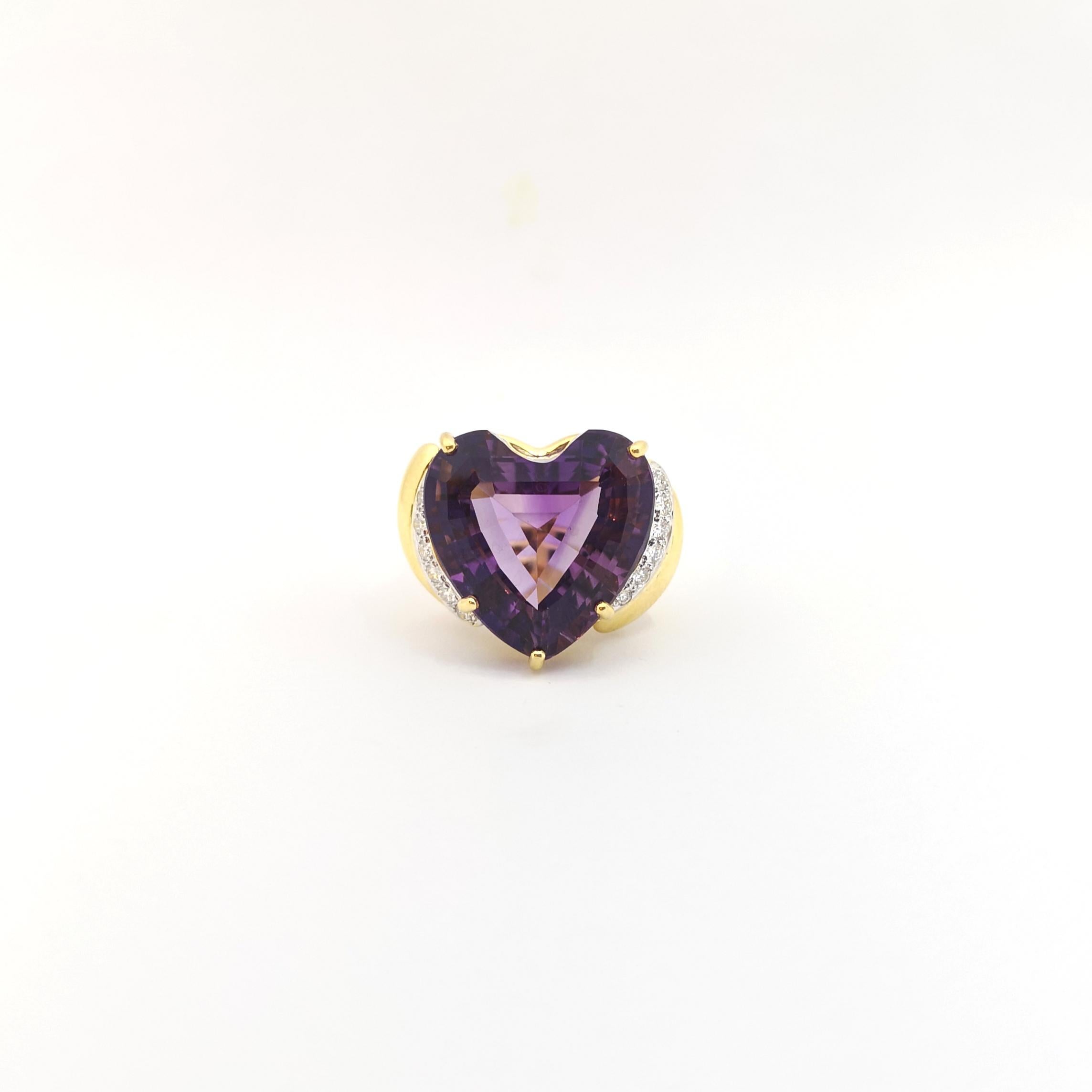 Anello con ametista a forma di cuore e diamante incastonato in oro 14K in vendita 10