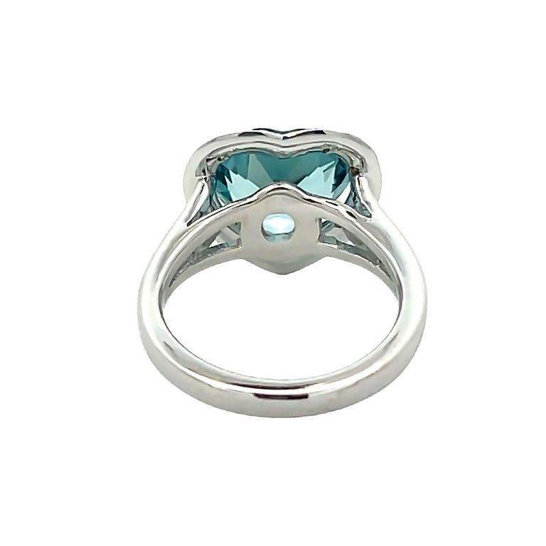 Round Cut Heart Shape Aquamarine 3.30 Ct Round Diamond 0.35 Fashion Ring 14k White Gold  For Sale
