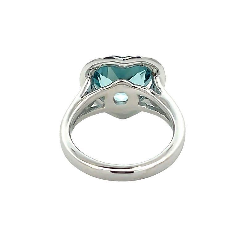 Herzförmiger Aquamarin 3,30 Karat runder Diamant 0,35 Mode-Ring 14k Weißgold (Rundschliff) im Angebot