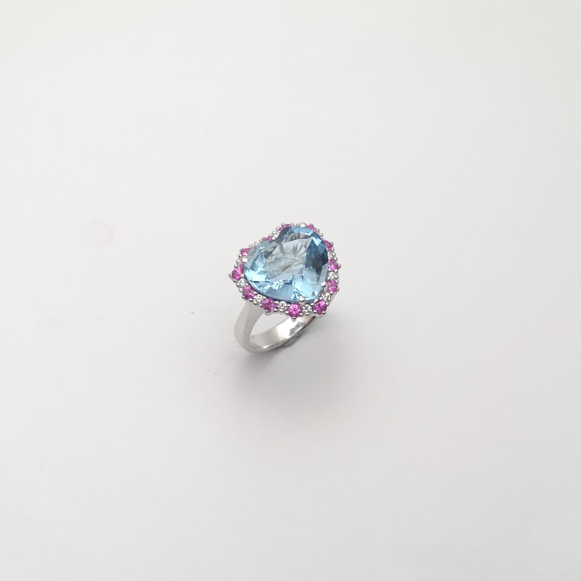 Anello a forma di cuore con acquamarina, zaffiro rosa e diamante in oro bianco 18 carati in vendita 5