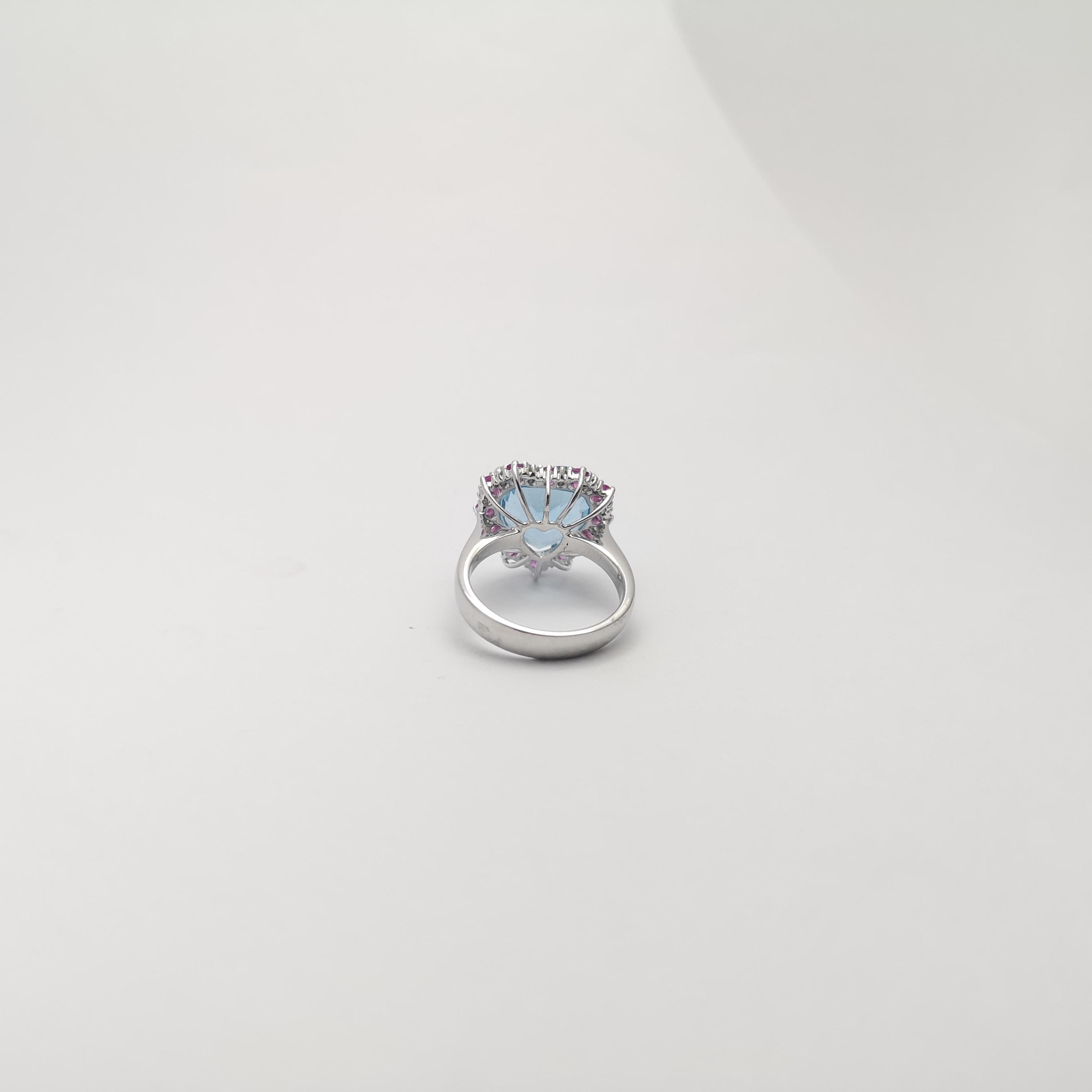 Anello a forma di cuore con acquamarina, zaffiro rosa e diamante in oro bianco 18 carati in vendita 1
