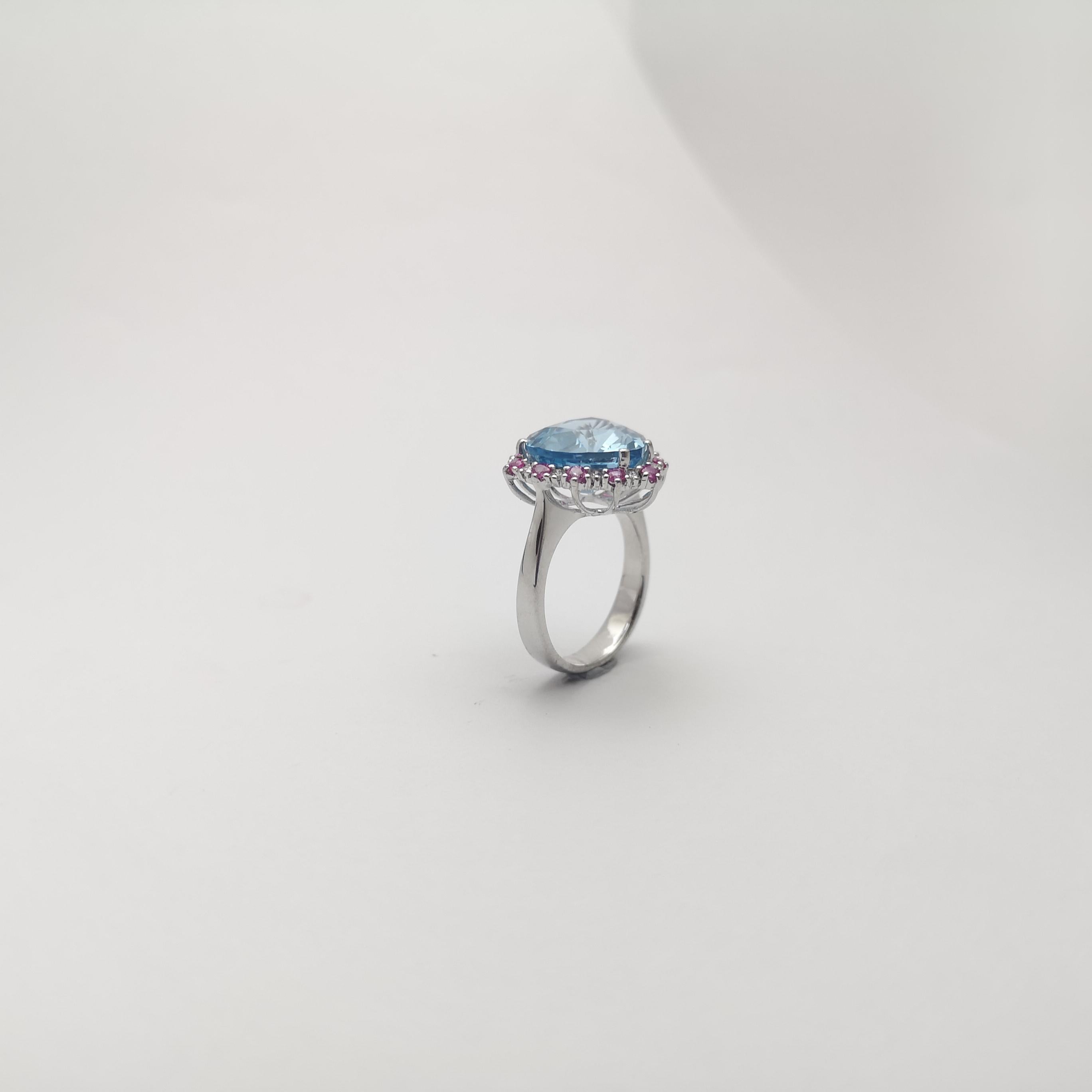 Anello a forma di cuore con acquamarina, zaffiro rosa e diamante in oro bianco 18 carati in vendita 2