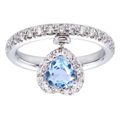 0.88 Carats Heart Shape Aquamarine with Diamonds d'Avossa Cocktail Ring