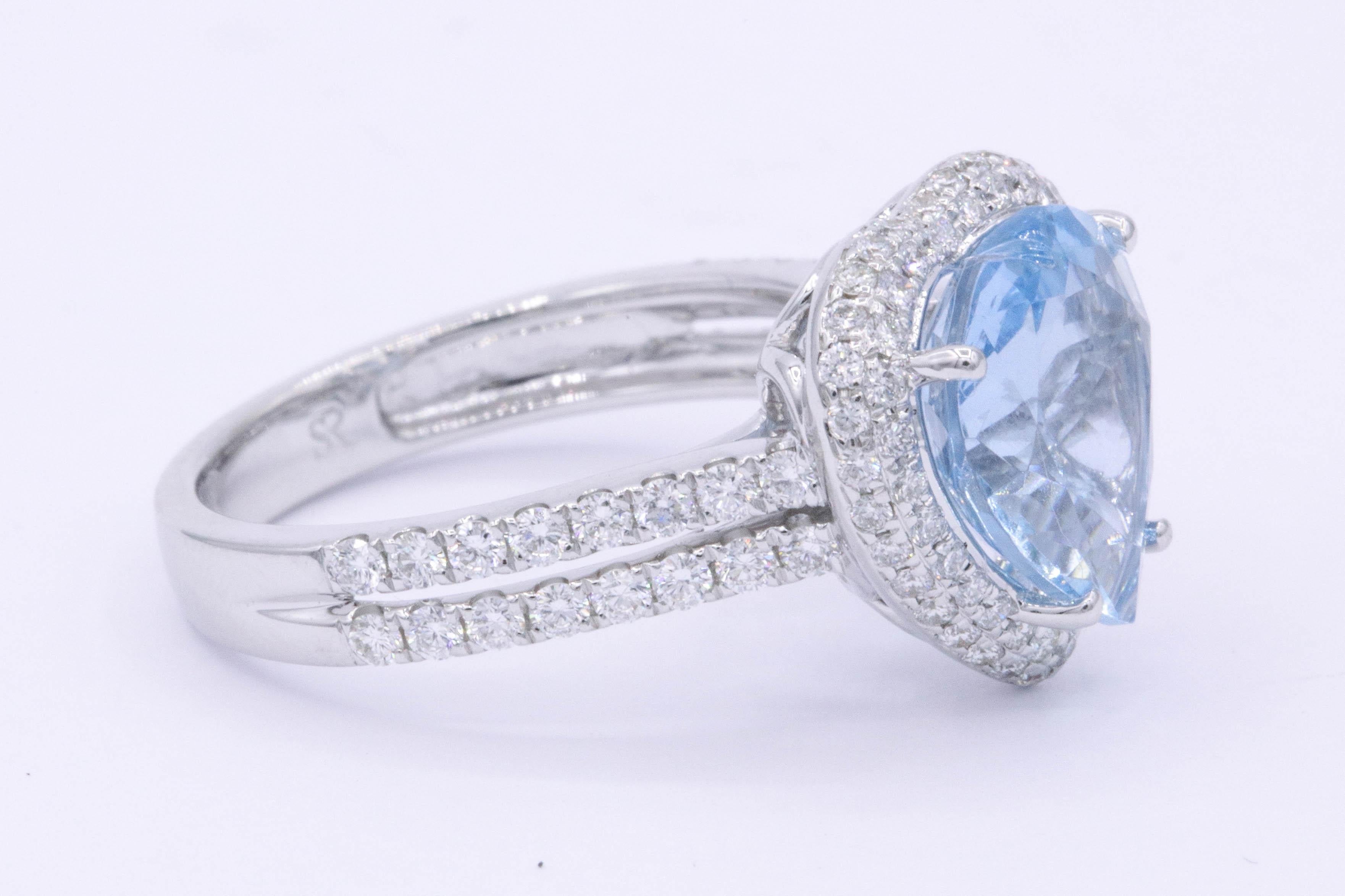 Contemporary Heart Shape Aquamarine Diamond Halo Ring 4.27 Carats 18K