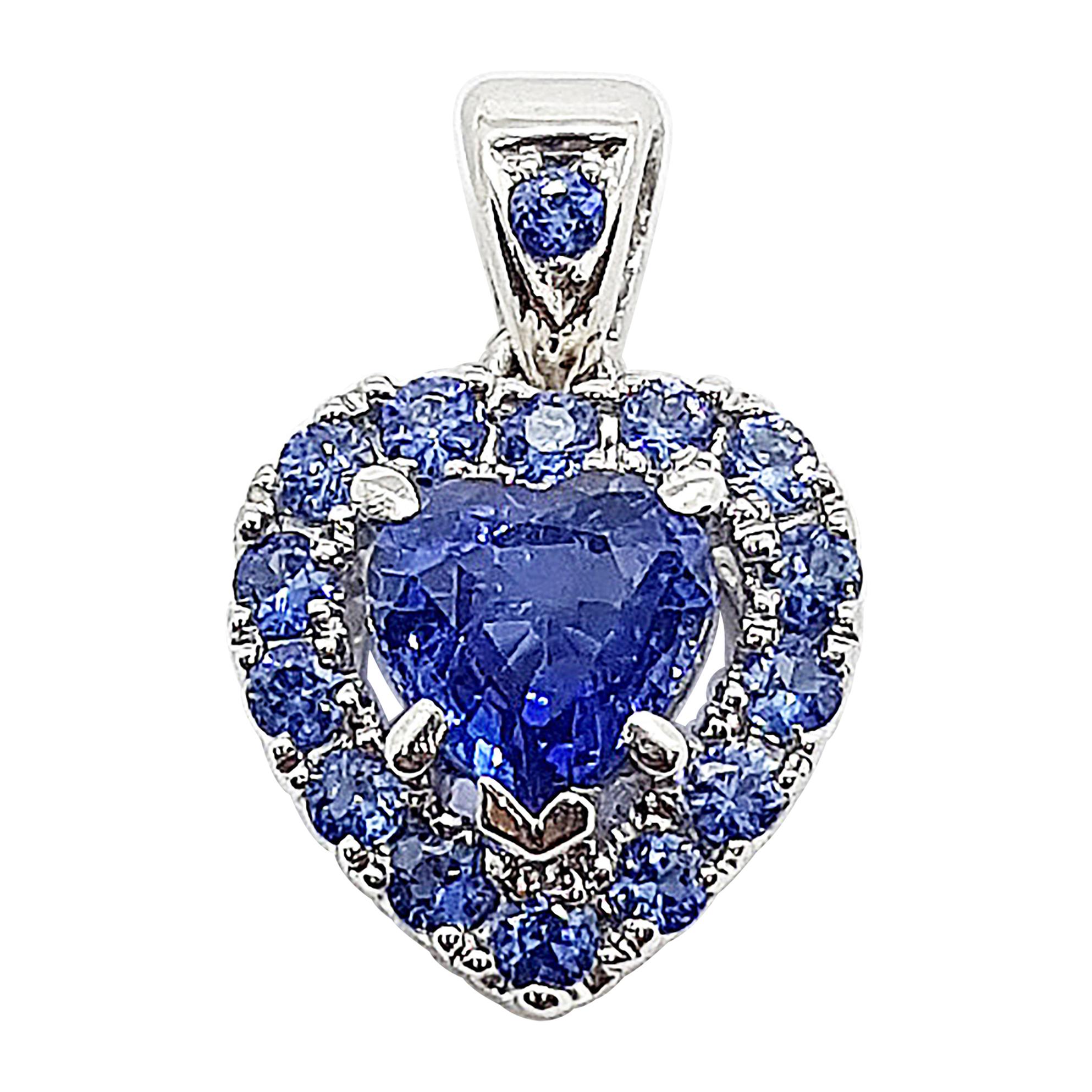 Heart Shape Blue Sapphire Pendant Set in 18 Karat White Gold Settings