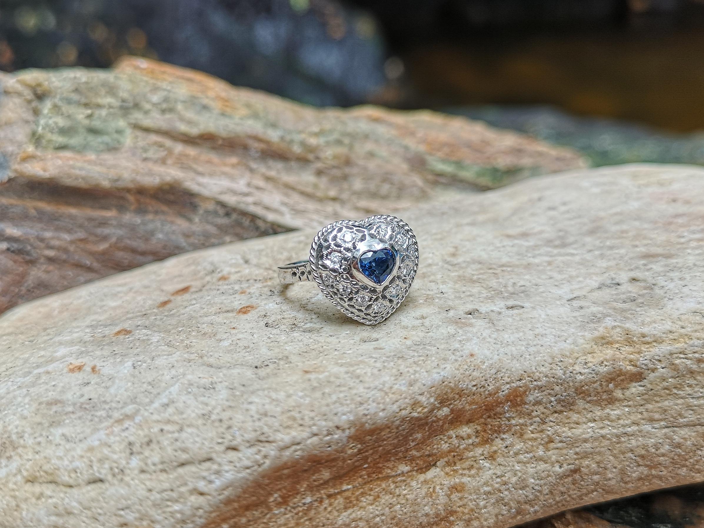 Heart Shape Blue Sapphire with Diamond Ring Set in 18 Karat White Gold Settings For Sale 2