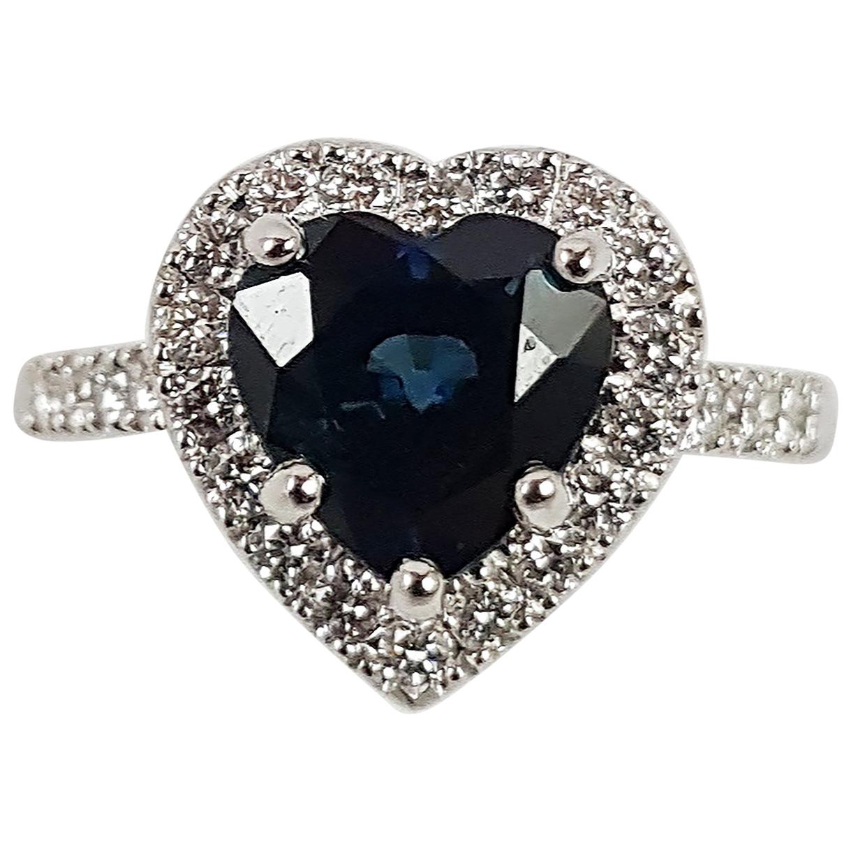 Heart Shape Blue Sapphire with Diamond Ring Set in 18 Karat White Gold Settings