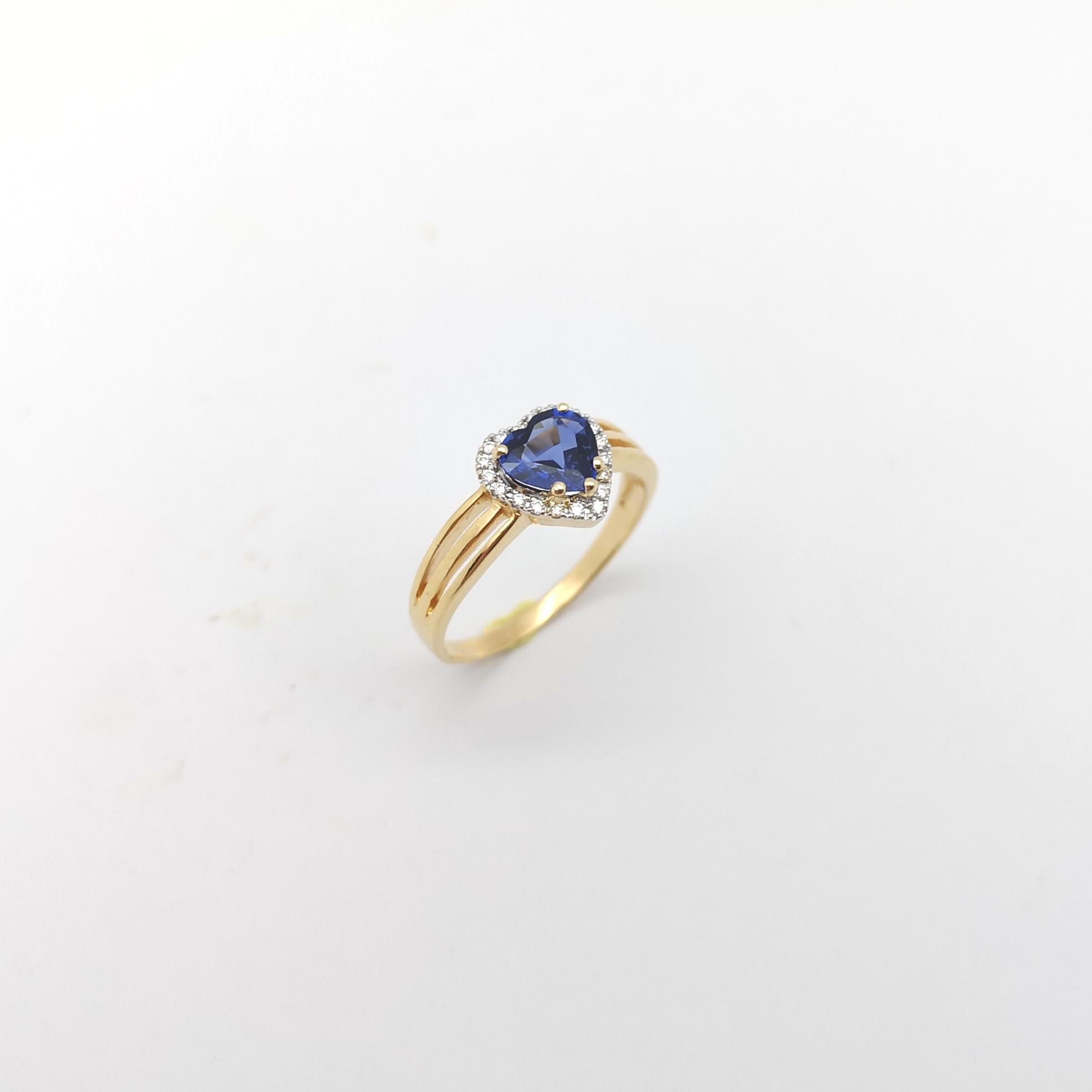 Heart Shape Blue Sapphire with Diamond Ring set in 18K Gold Settings For Sale 5