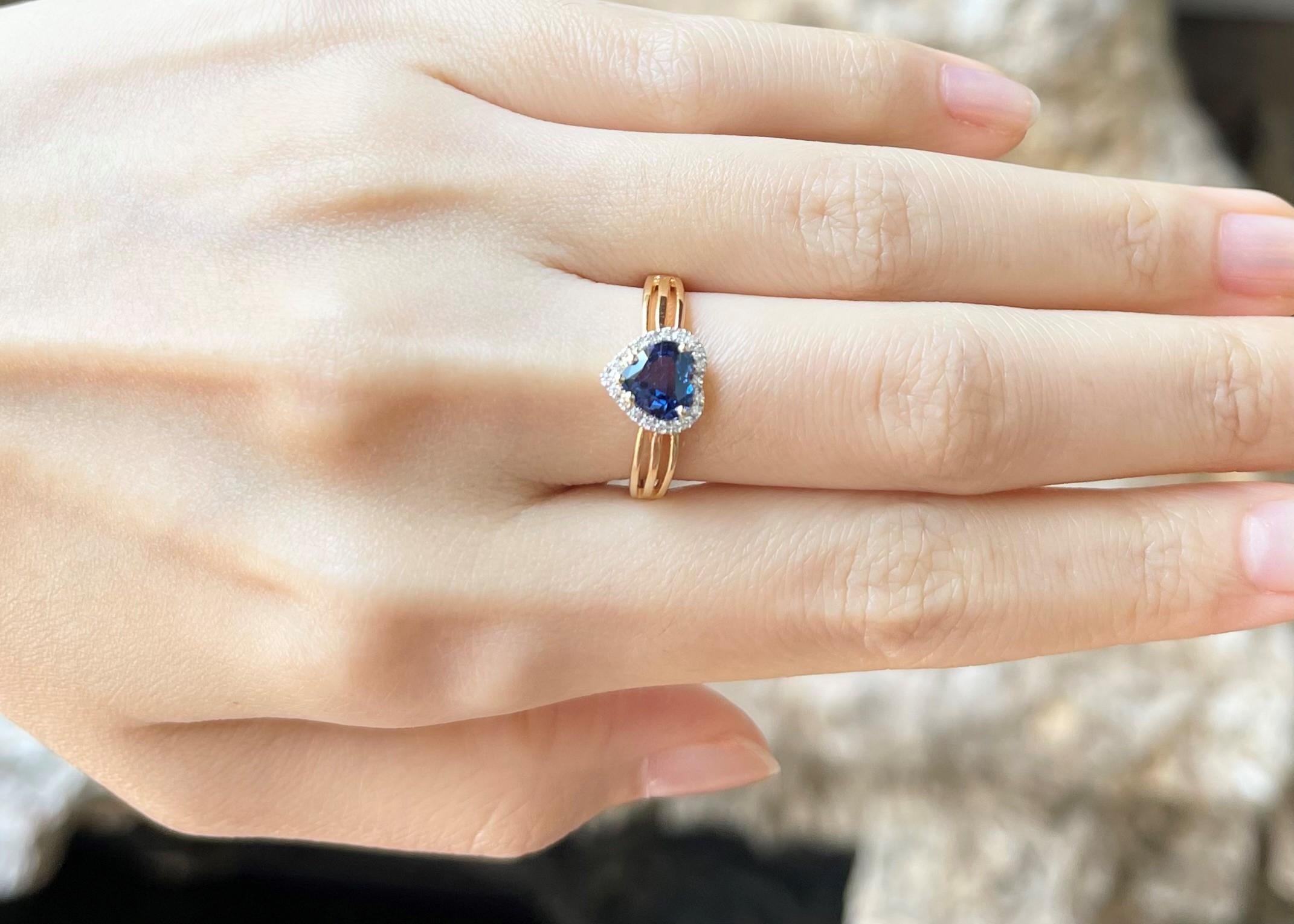 Blue Sapphire 0.90 carat with Diamond 0.07 carat Ring set in 18K Gold Settings

Width:  0.9 cm 
Length: 0.9 cm
Ring Size: 55
Total Weight: 2.91 grams

