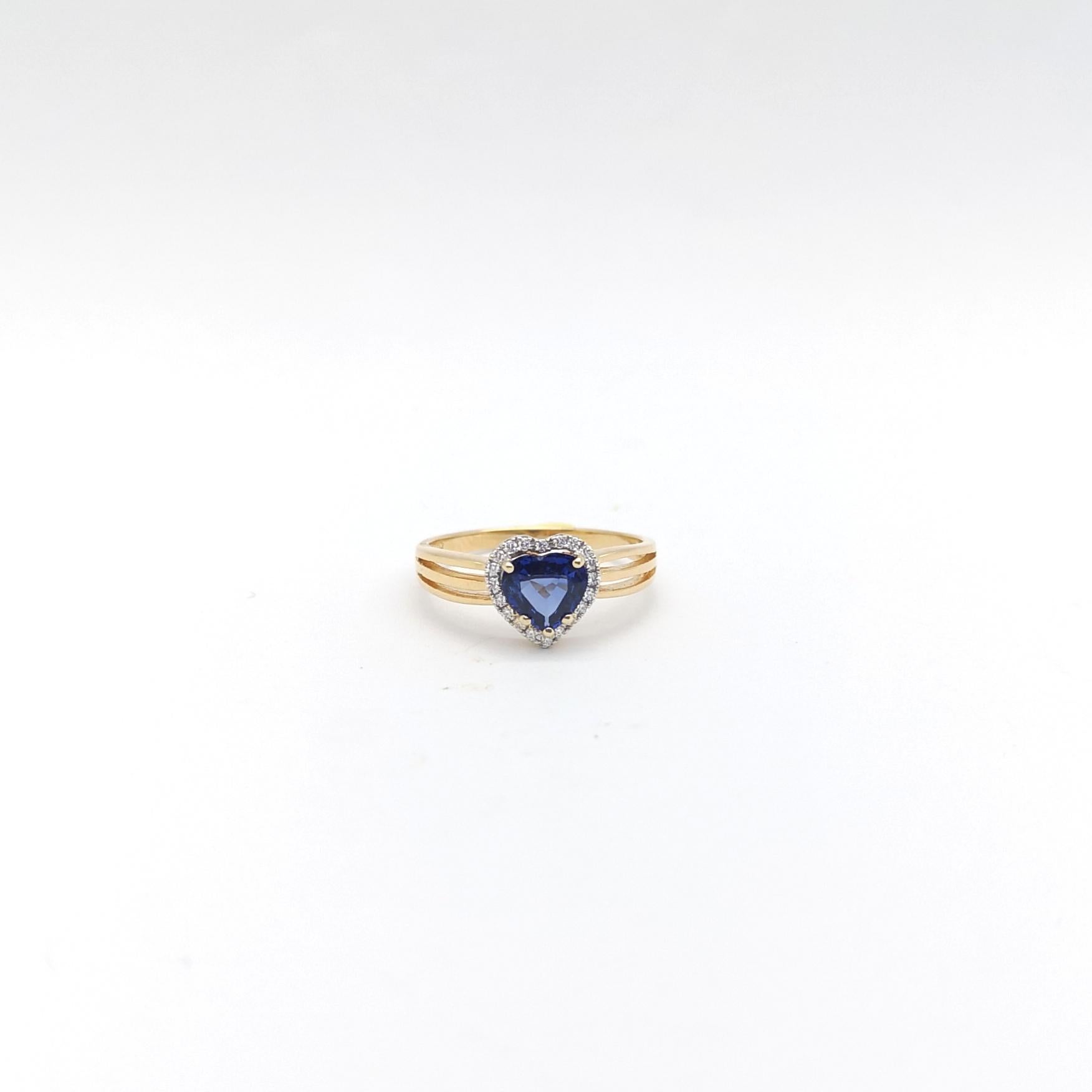 Heart Shape Blue Sapphire with Diamond Ring set in 18K Gold Settings For Sale 2