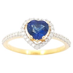 Heart Shape Blue Sapphire with Diamond Ring set in 18K Gold Settings