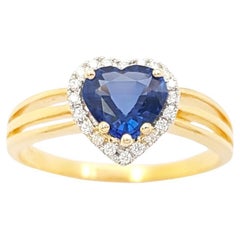 Heart Shape Blue Sapphire with Diamond Ring set in 18K Gold Settings