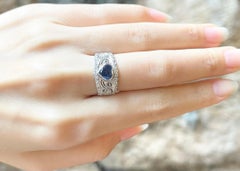 Heart Shape Blue Sapphire with Diamond Ring set in 18K White Gold Settings