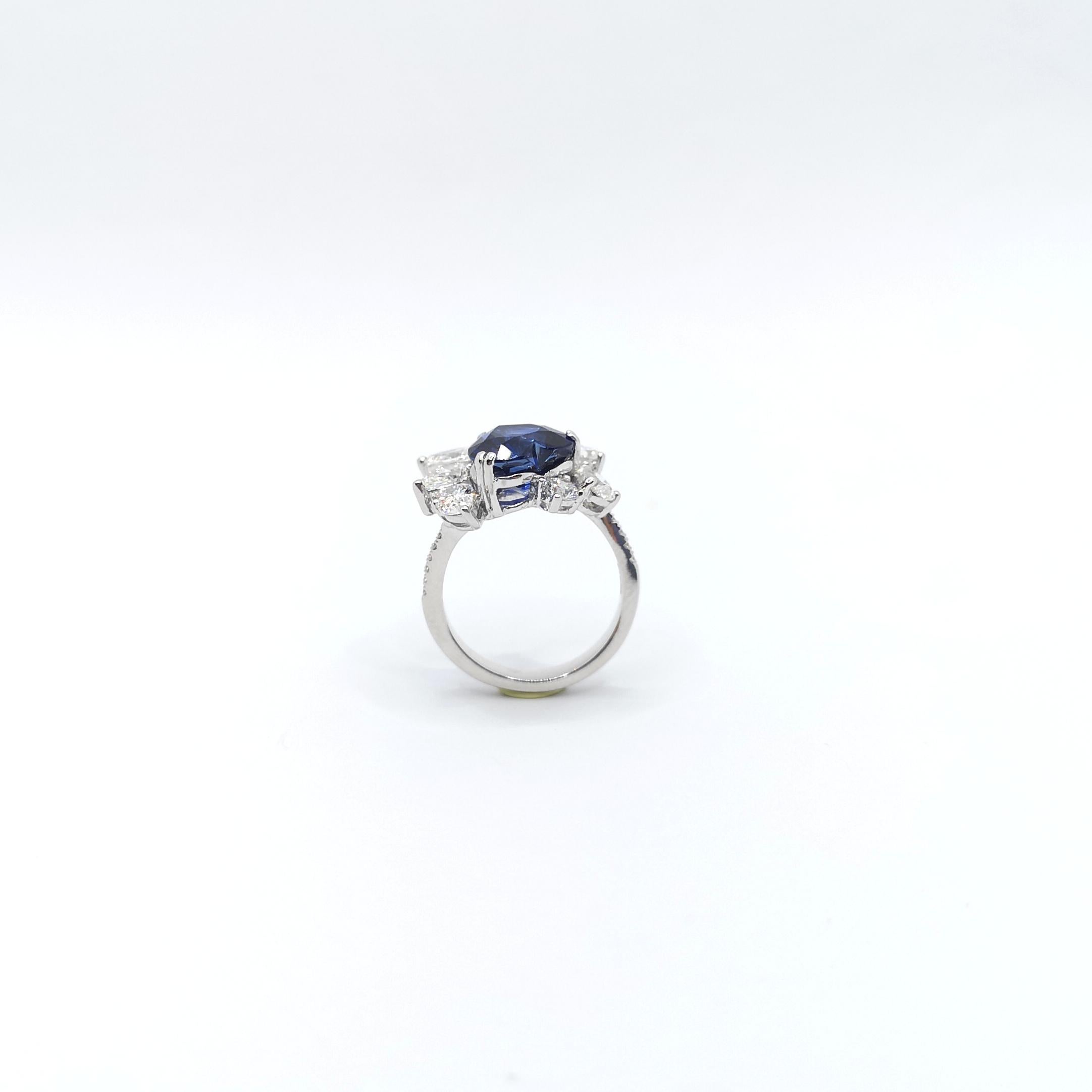 GIA Certified Heart Shape Blue Sapphire with Diamond Ring set in Platinum 950 For Sale 4