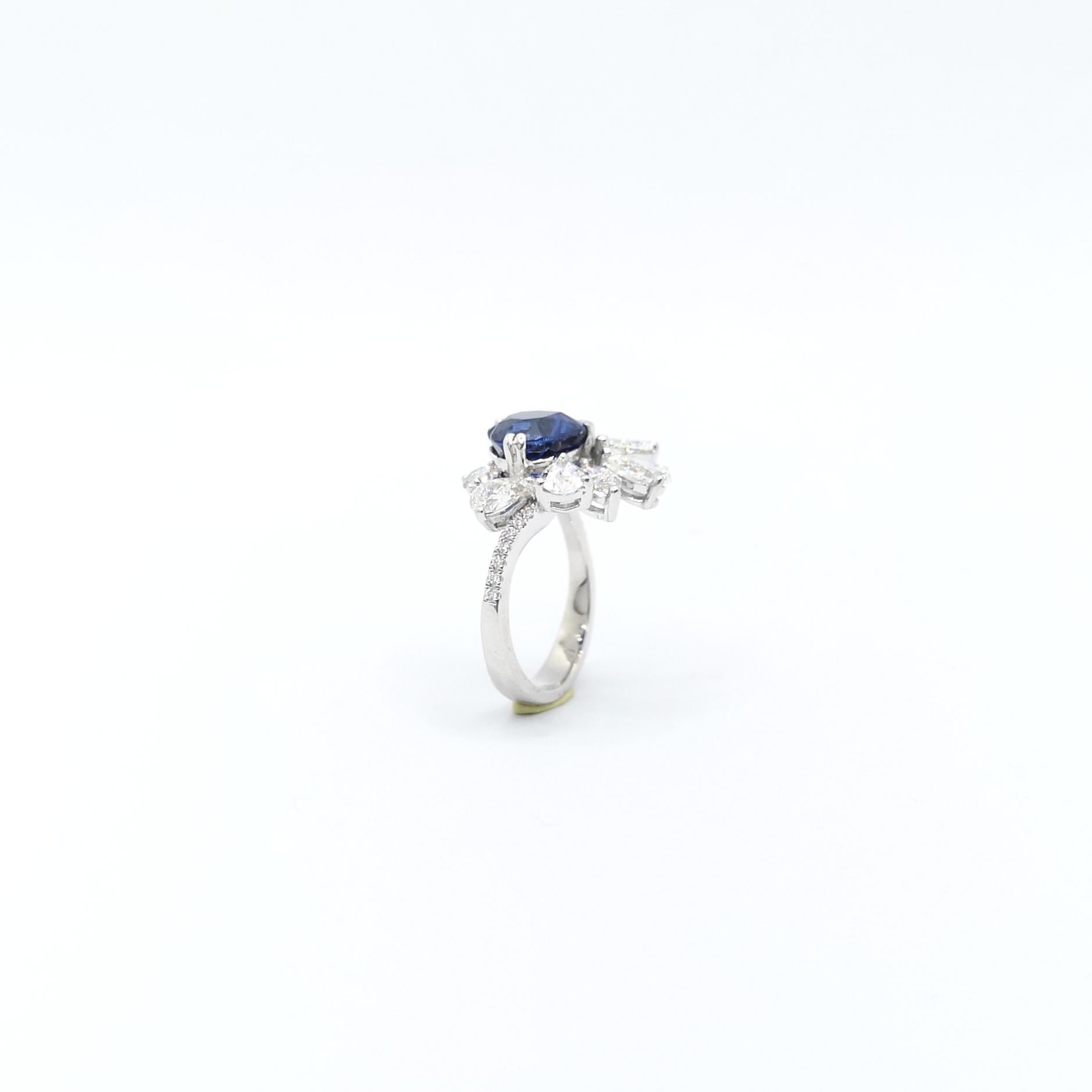 GIA Certified Heart Shape Blue Sapphire with Diamond Ring set in Platinum 950 For Sale 5