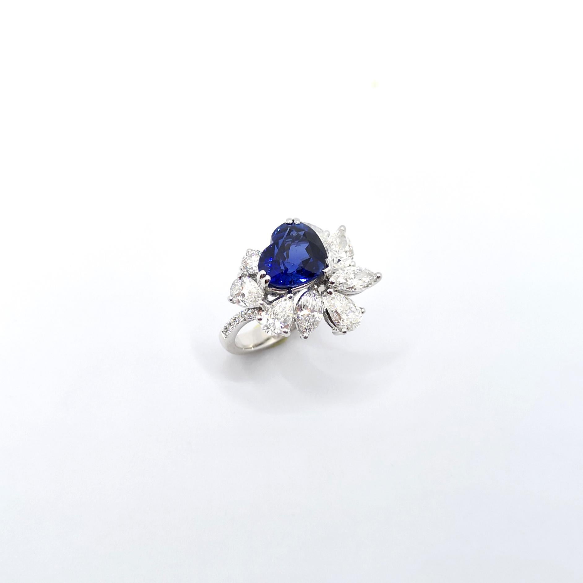 GIA Certified Heart Shape Blue Sapphire with Diamond Ring set in Platinum 950 For Sale 7