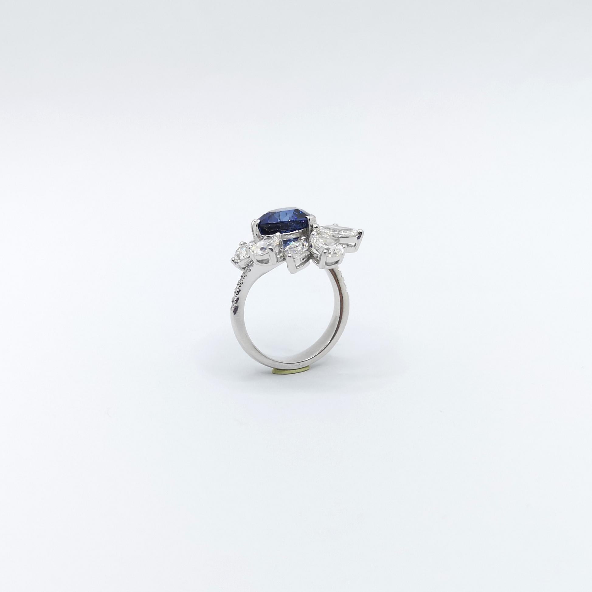 GIA Certified Heart Shape Blue Sapphire with Diamond Ring set in Platinum 950 For Sale 8