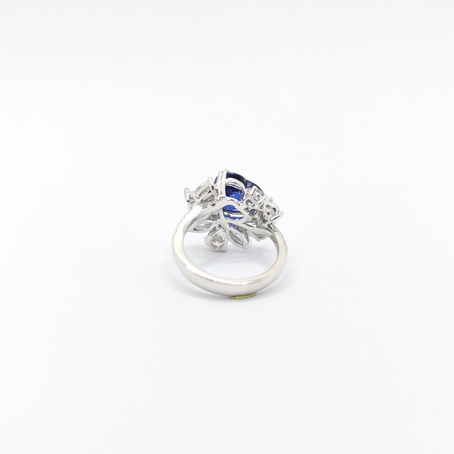 GIA Certified Heart Shape Blue Sapphire with Diamond Ring set in Platinum 950 For Sale 9