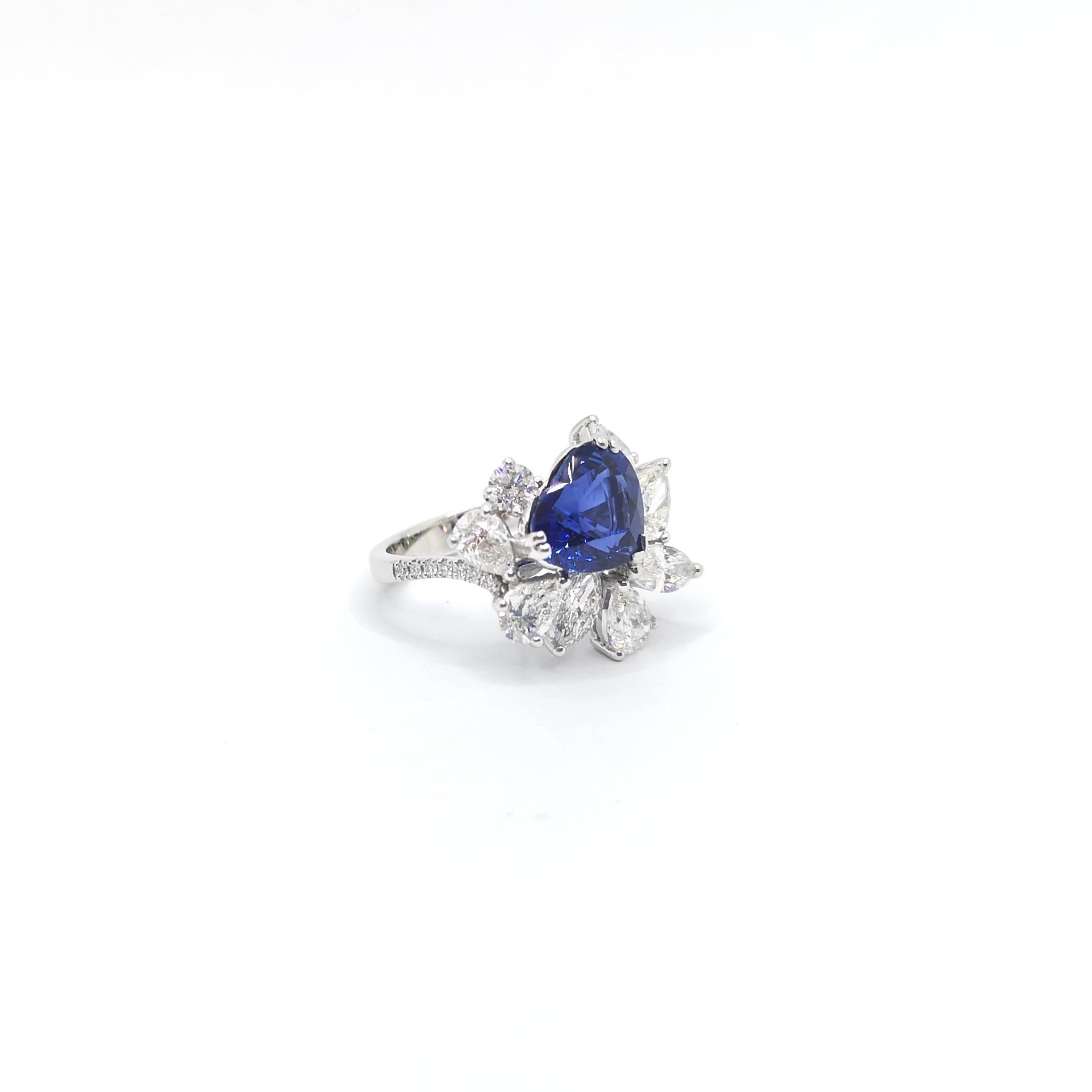 GIA Certified Heart Shape Blue Sapphire with Diamond Ring set in Platinum 950 For Sale 10
