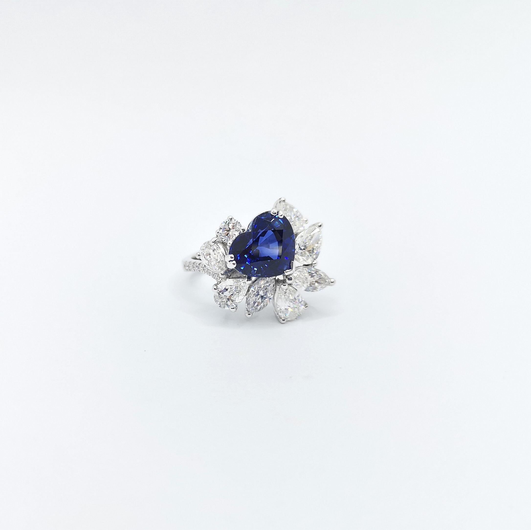 GIA Certified Heart Shape Blue Sapphire with Diamond Ring set in Platinum 950 For Sale 11