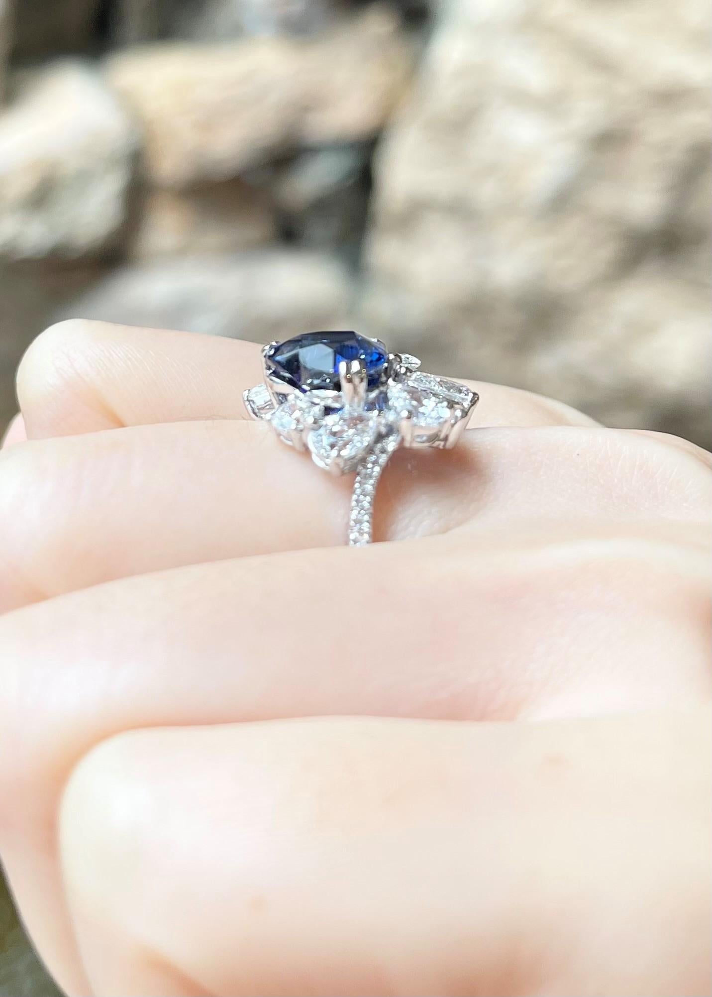Heart Cut GIA Certified Heart Shape Blue Sapphire with Diamond Ring set in Platinum 950 For Sale