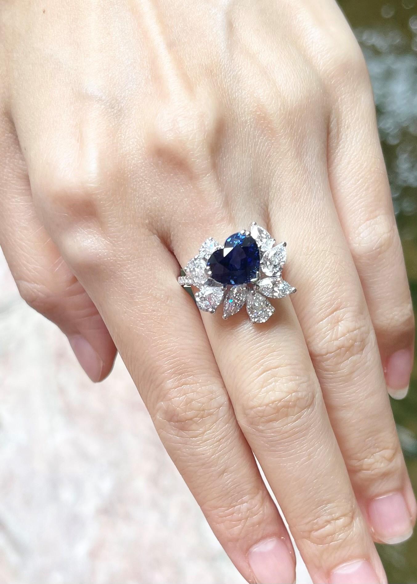 GIA Certified Heart Shape Blue Sapphire with Diamond Ring set in Platinum 950 For Sale 1