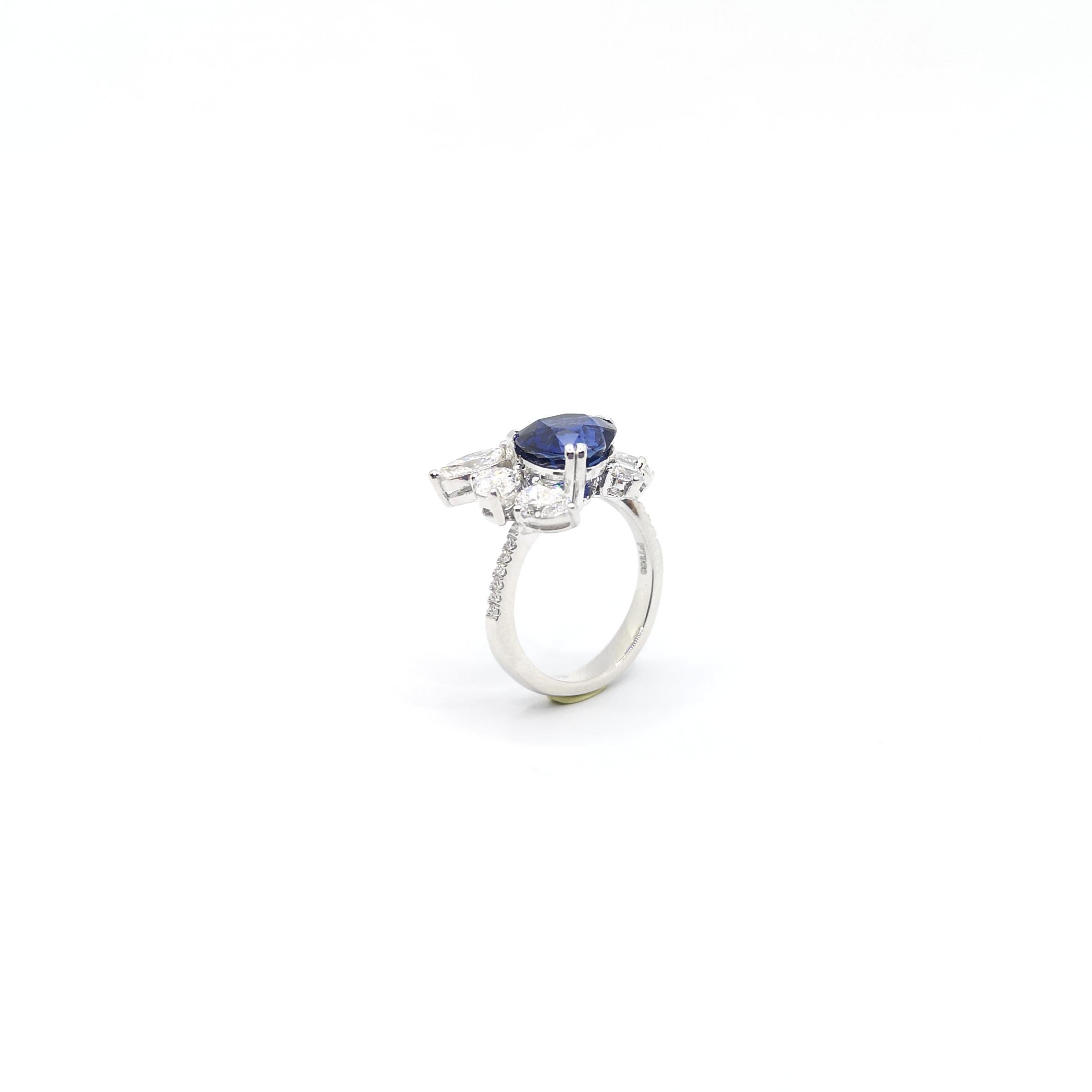 GIA Certified Heart Shape Blue Sapphire with Diamond Ring set in Platinum 950 For Sale 3