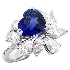 GIA-zertifizierter herzförmiger blauer Saphir mit Diamantring aus Platin 950