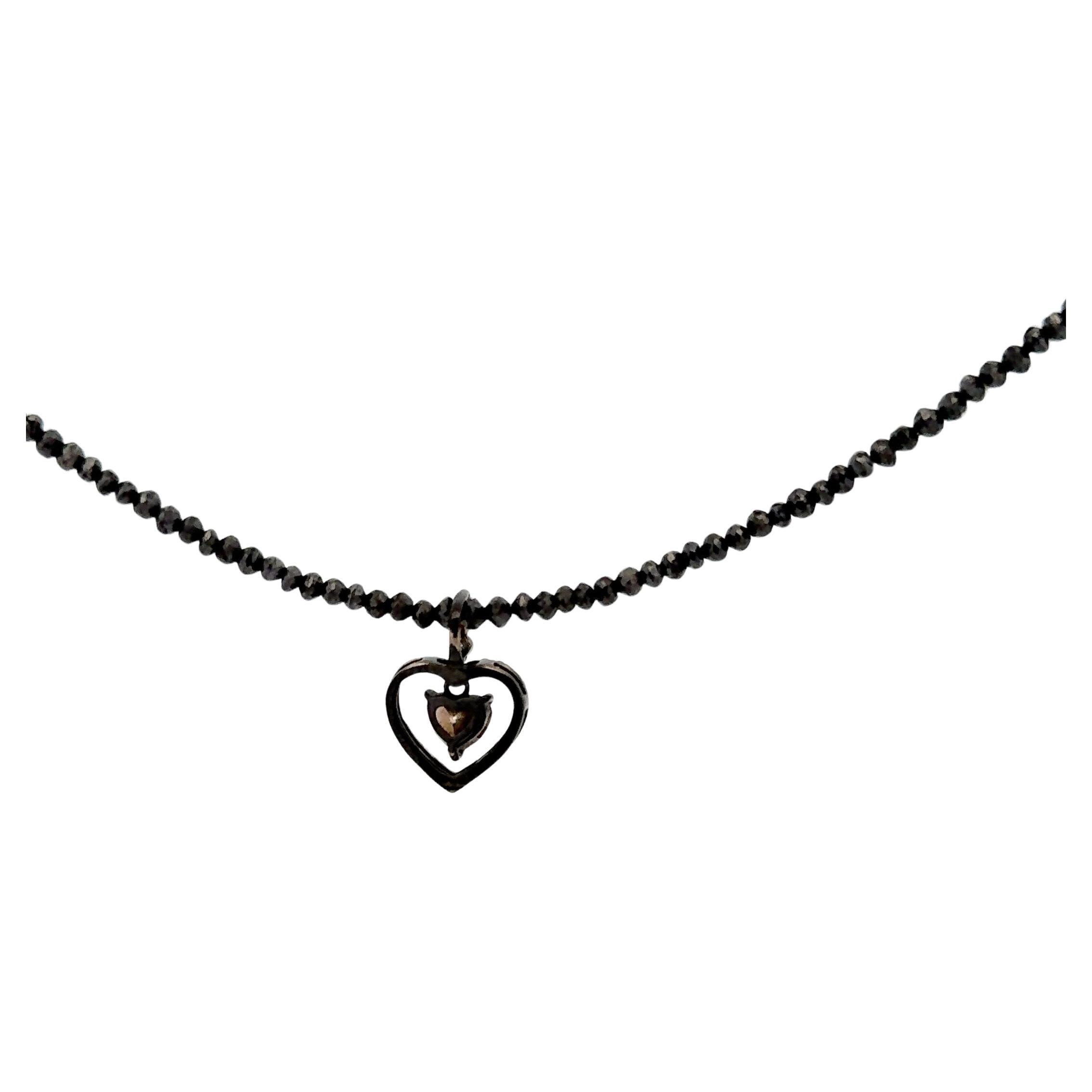 Contemporary Heart Shape Brown Diamond Beaded Necklace with White & Black Diamond 15.70 CTTW