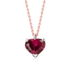 Gold Drop Necklace Pendant with Heart Shape Red Burma Ruby