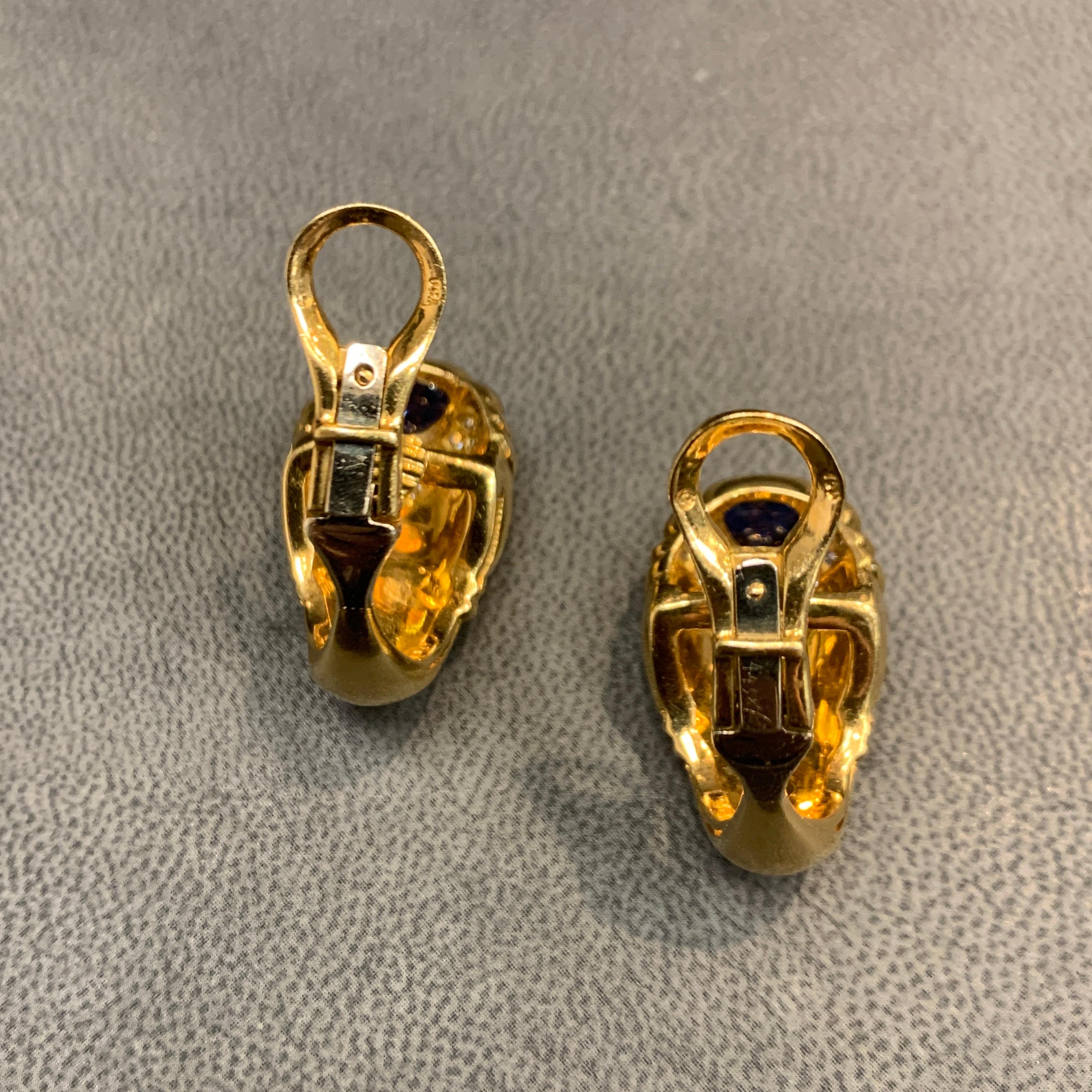 Heart Shape Cabochon Sapphire & Diamond Earrings For Sale 2
