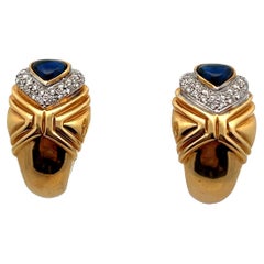 Heart Shape Cabochon Sapphire & Diamond Earrings