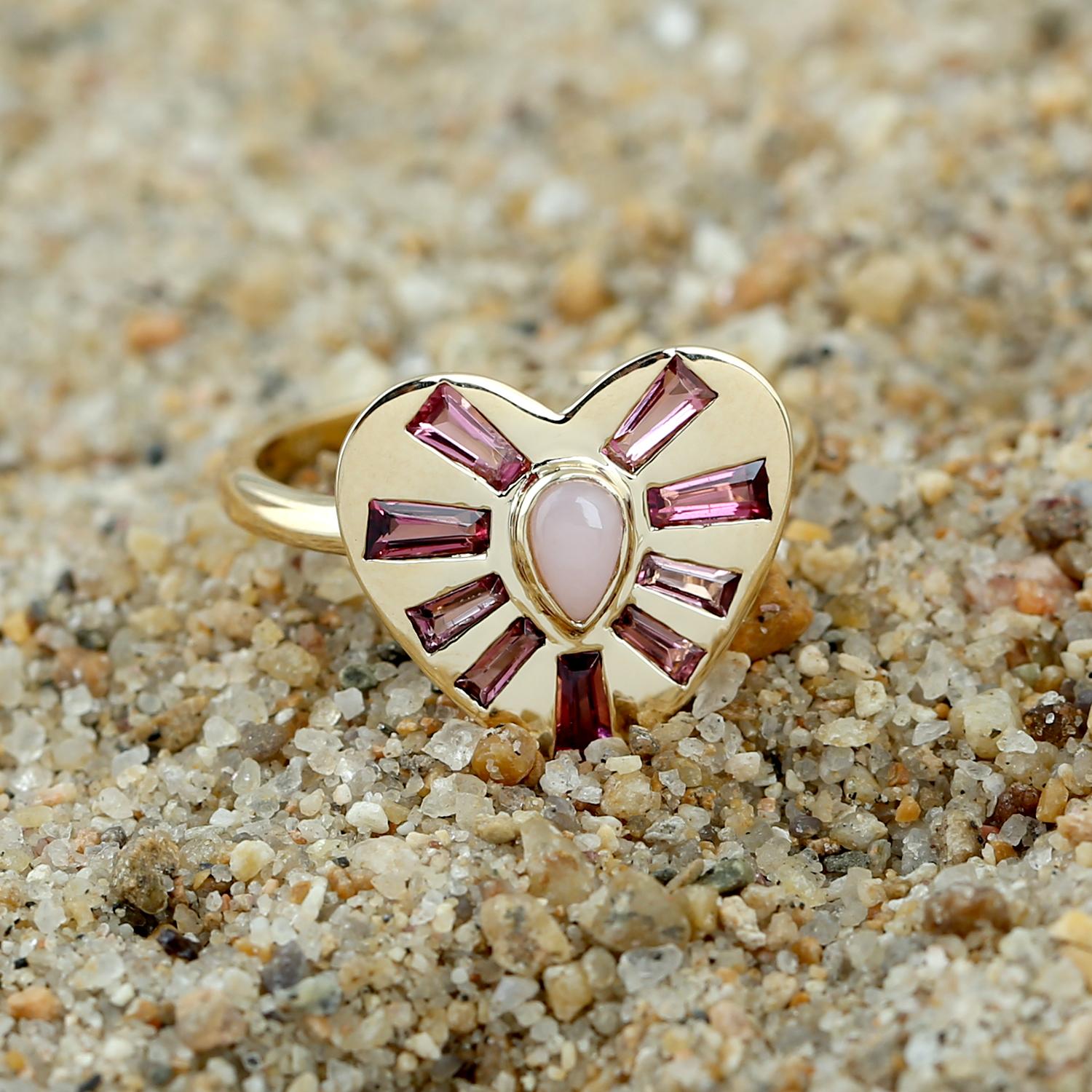 Artisan Heart Shape Cocktail Ring With Multi Gemstone Made In 18K Yellow Gold