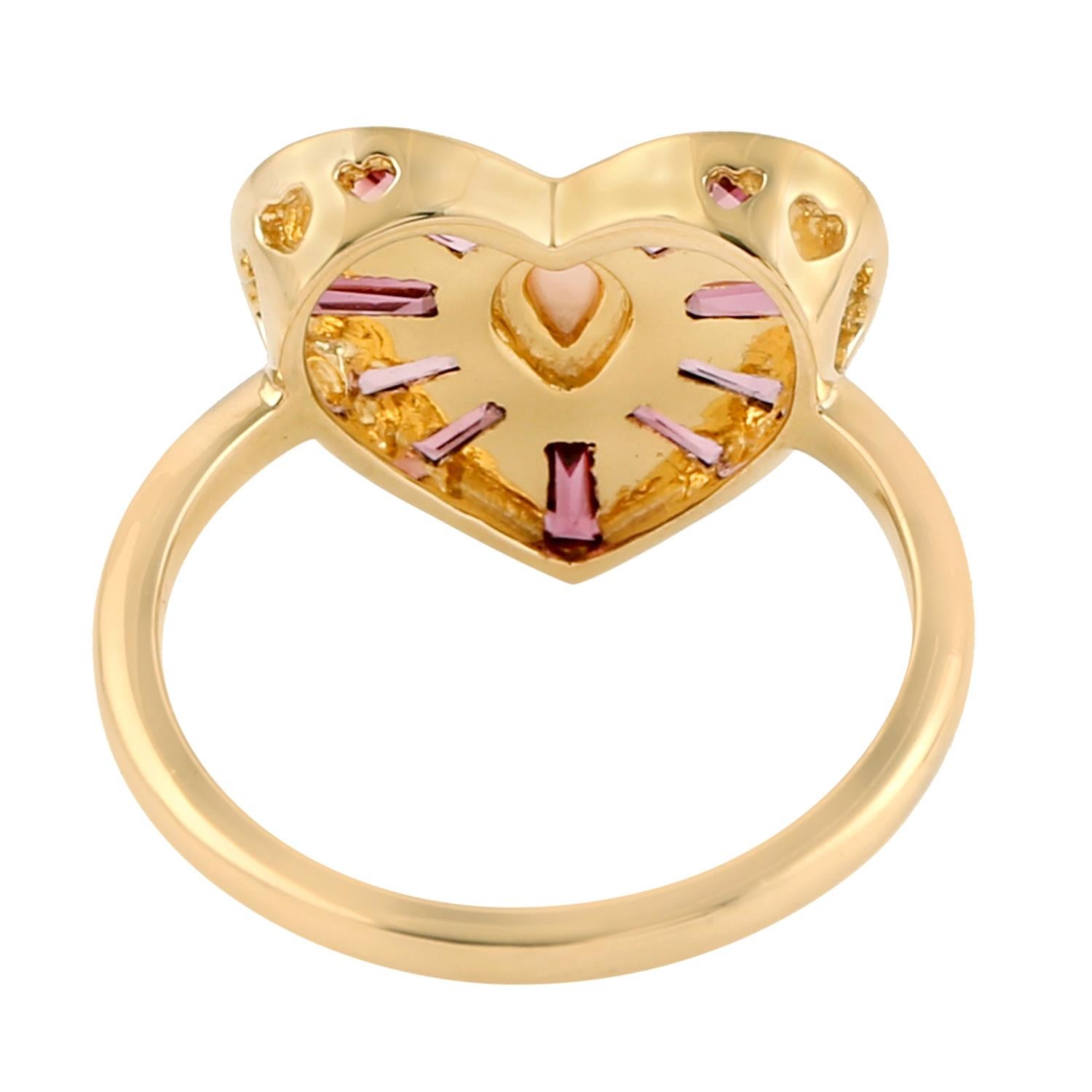 Mixed Cut Heart Shape Cocktail Ring With Multi Gemstone Made In 18K Yellow Gold