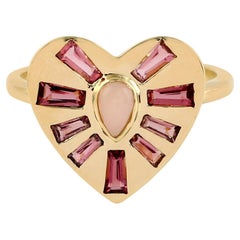 Anello da cocktail a forma di cuore con più pietre preziose in oro giallo 18 carati