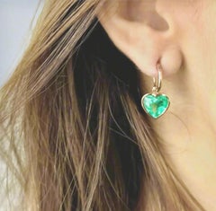 5.00 Carat Heart Shape Colombian Emerald 18 Karat Yellow Gold Dangles